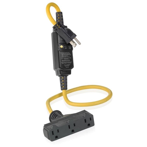 Leviton SJTW Extension Cord, 14 AWG, Outdoor, 14/3, 3 Outlets, 5-15R, Black, Polycarbonate, 5-15P, 3 ft GSCA1-3TC - main